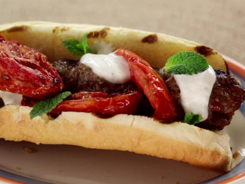 Kefta Dog with Roasted Tomatoes, Ballpark Style