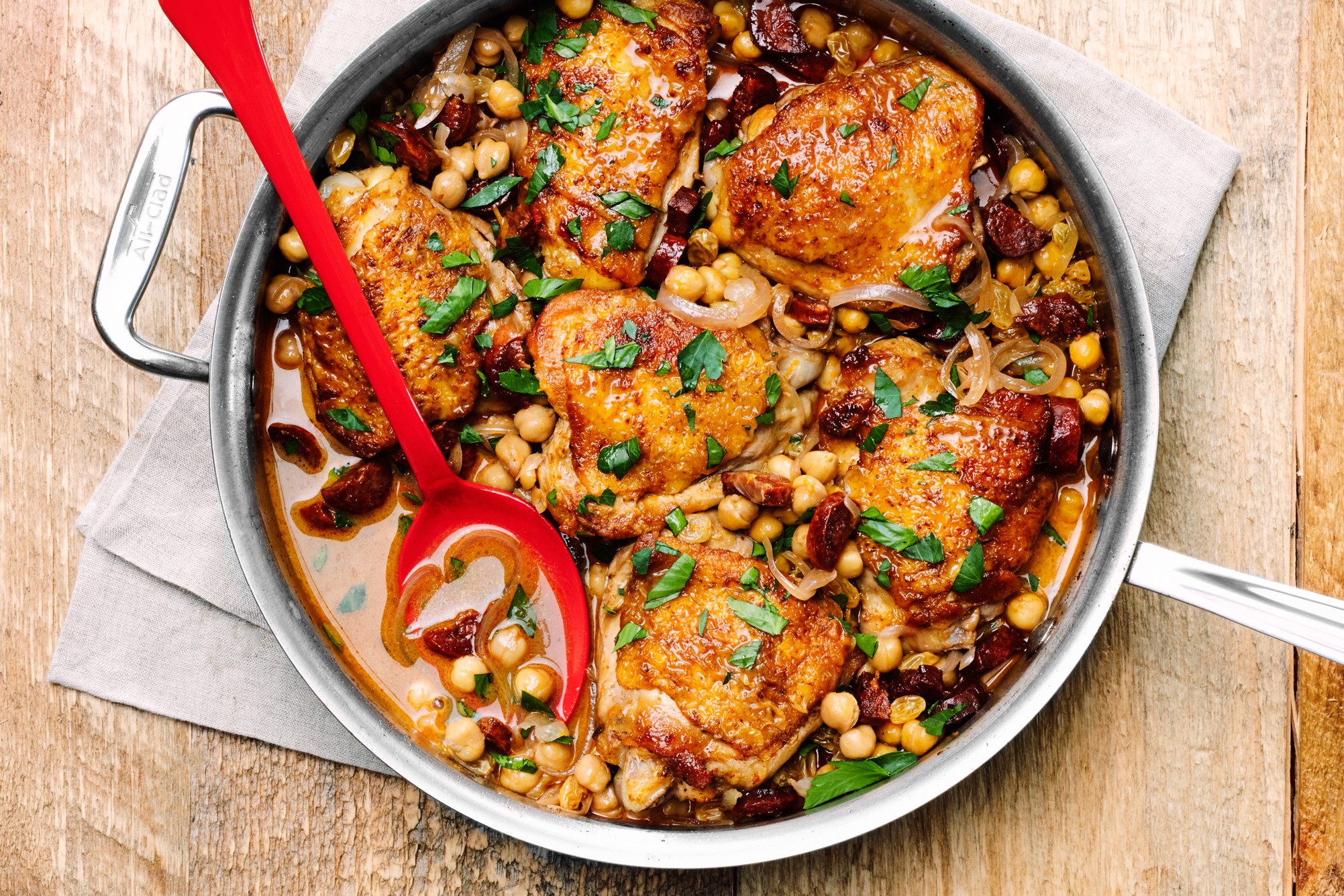 Red Wine-Braised Chicken  With Chorizo And Chickpeas