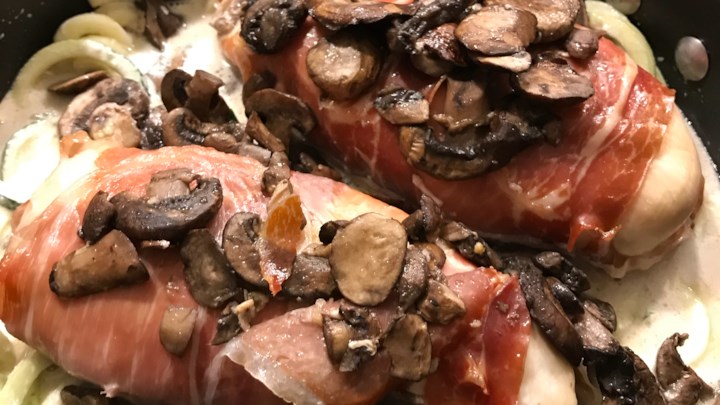 Chicken with Mushrooms, Prosciutto, and Cream Sauce