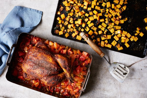 Roasted Apricot Chicken with Mint and Sage Butternut Squash