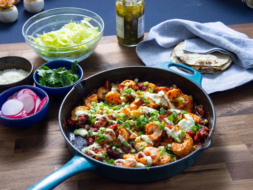 Mezcal Shrimp Tacos with Guac Crema