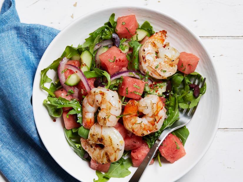 Grilled Shrimp, Arugula and Watermelon Salad