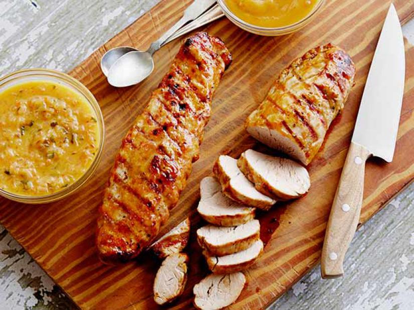 Grilled Pork Tenderloin a la Rodriguez with Guava Glaze and Orange-Habanero Mojo