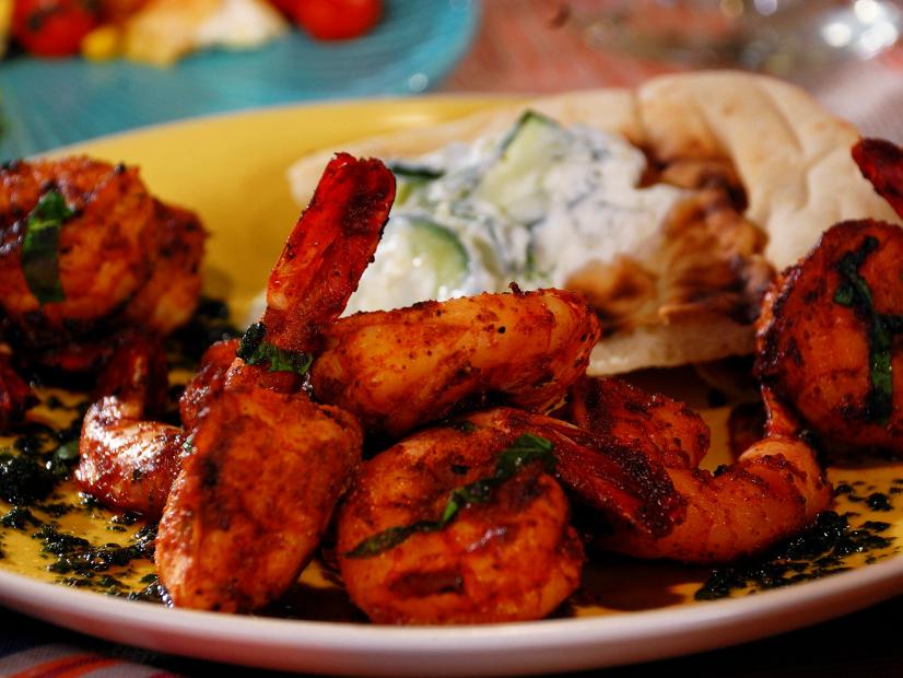 Grilled Shrimp Skewers with Cilantro-Mint Chutney