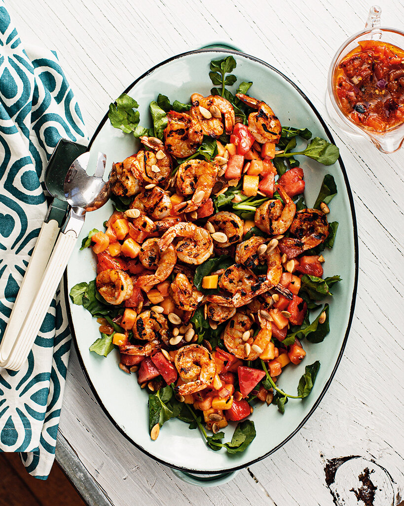 Grilled Piri Piri Shrimp with Papaya Watermelon Salad