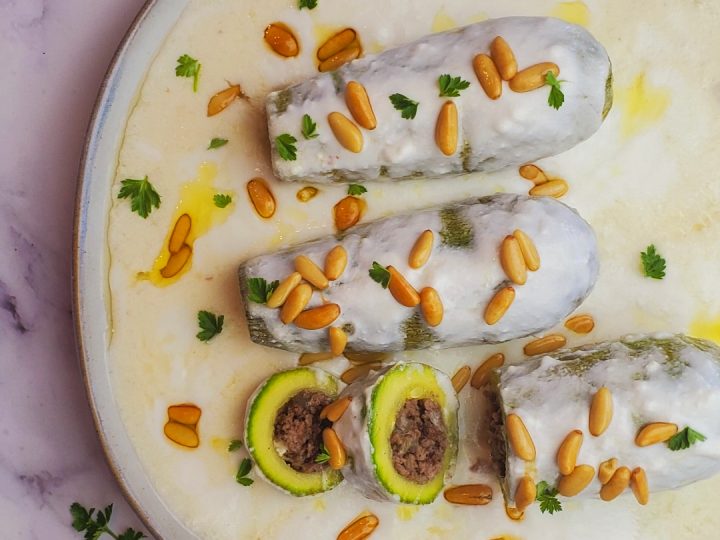 Kousa bil Laban- Stuffed Zucchini with Yogurt Sauce