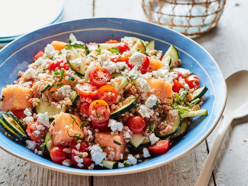 Cucumber, Melon and Farro Salad with Feta