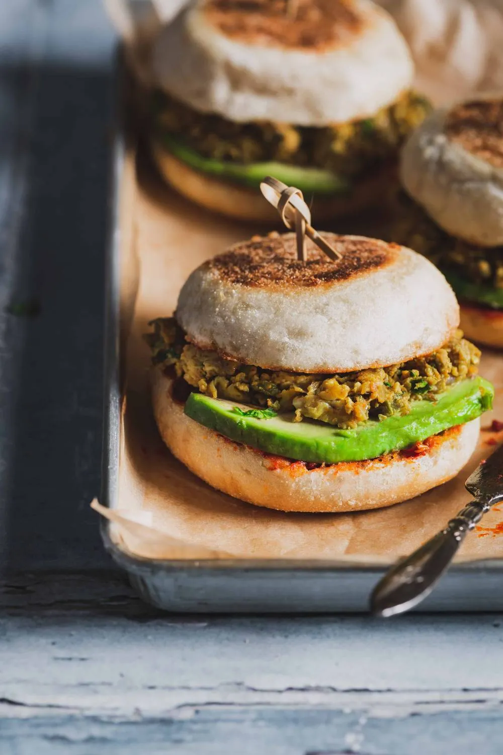 Egg Bhurji Muffin Sandwiches with Spicy Avocado Mash