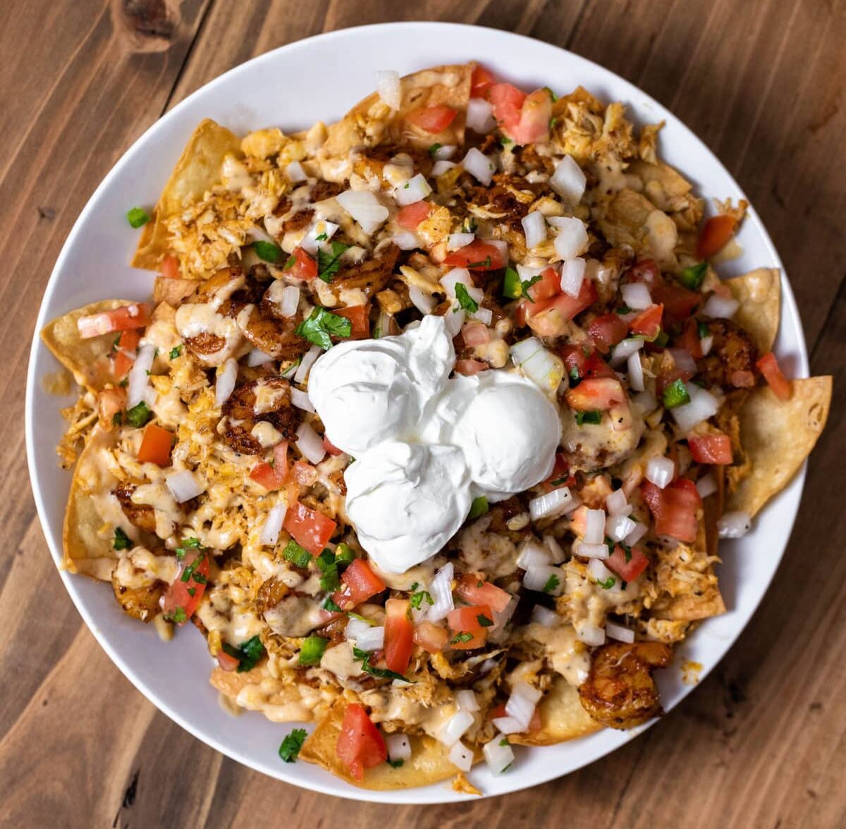Seafood Nachos with Blackened Shrimp, Catfish, and Crab