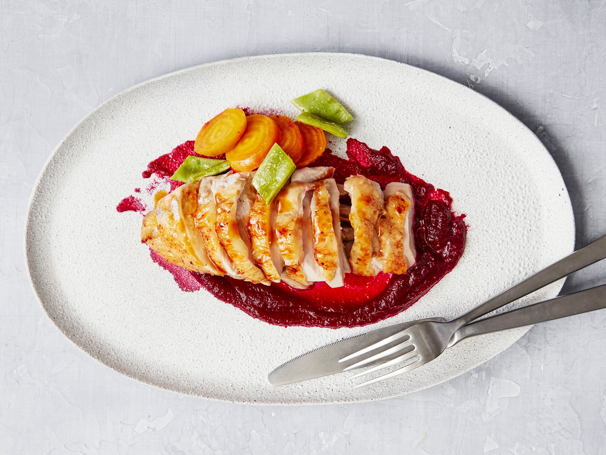 Roasted Guinea Hens With Spring Beets and Runner Beans